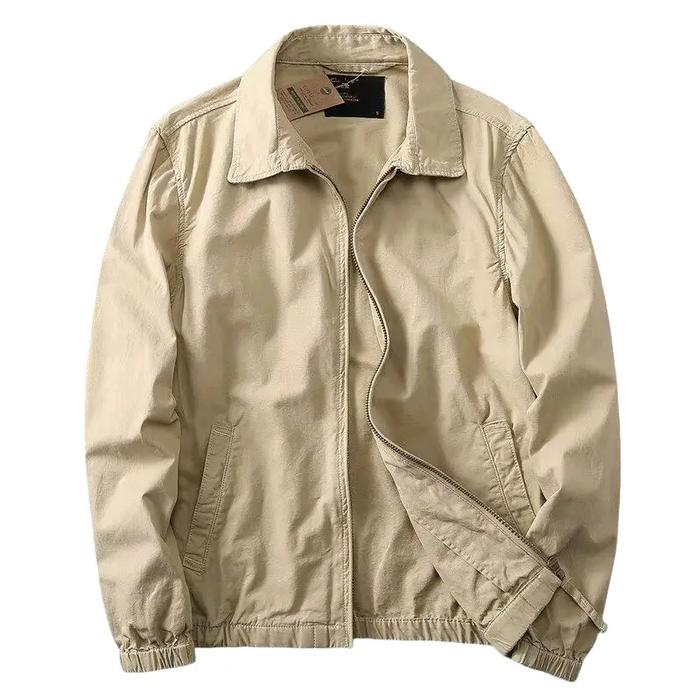 Jaket Pria Casual Polos Simple Formal Keren Bahan Katun Slim Fit Hitam Kantor Bomber Cream Vintage M