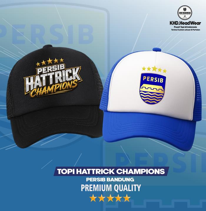 KHD Headwear ll Topi Persib Hattrick Champions Bintang 5 Back To Back 2026 Topi Persib Edisi Juara t