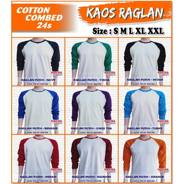 Raglan Polos Lengan Panjang Cotton Katun Combed 24s - Reglan Pria Wanita