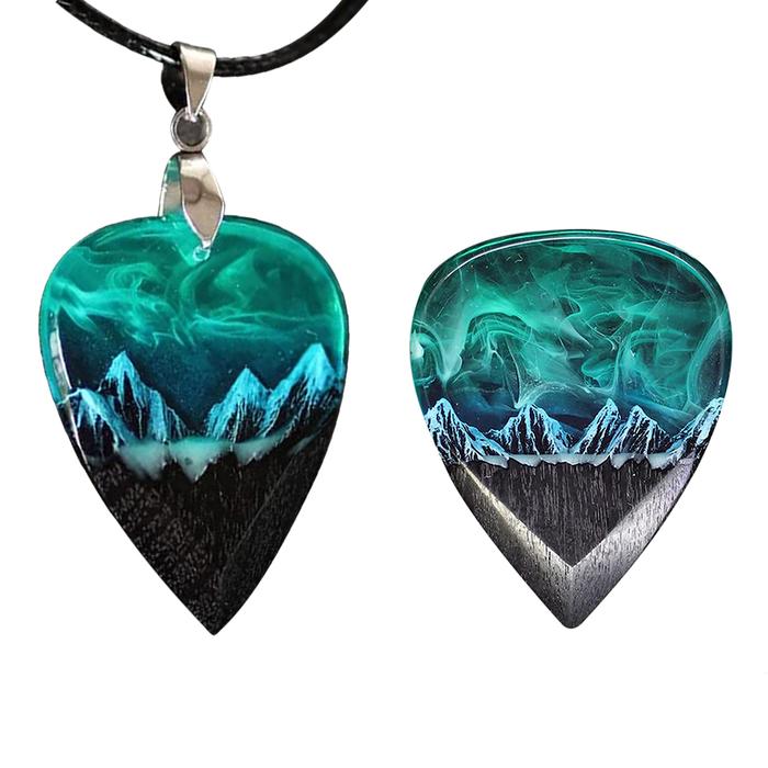 Guitar Pick Epoxy Resin Guitar Plectrums Northern Lights Necklace