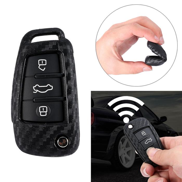 For Audi A1 A3 S3 Q3 Q7 TT Carbon Fiber Hard Flip Key Fob Case Cover