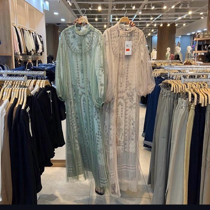 Gamis nirwana sahara mewah 1 kodi bahan  campuran brukat Bunga Wanita /Dress Panjang