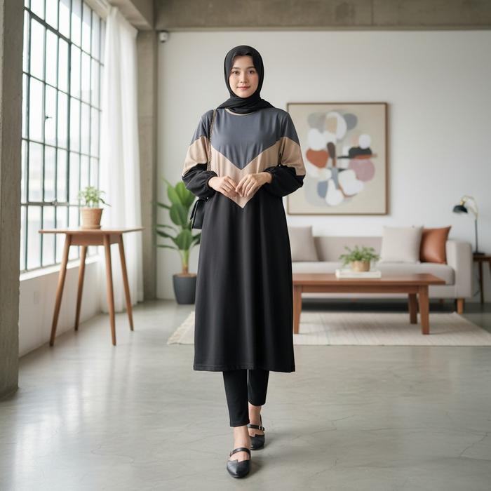 NAVIRAA TUNIK MIDI V WANITA KOMBINASI 3WARNA GL FASHION