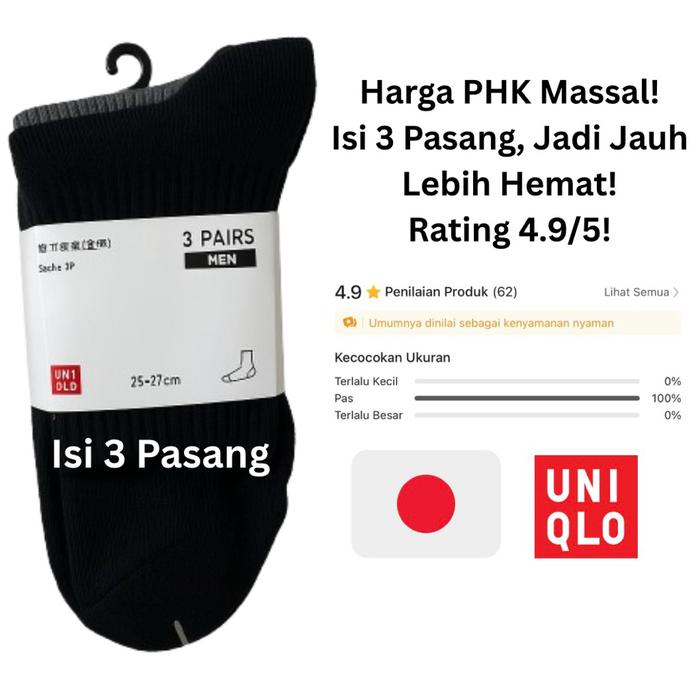 Kaos Kaki Pria Uniqlo Original Import Jepang - Isi 3 Pasang