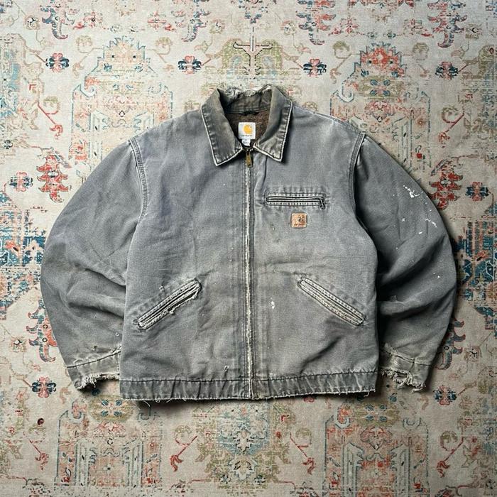 VINTAGE 2003 DISTRESSED CARHARTT J97 GVL DETROIT JACKET GRAVEL GREY ORIGINAL