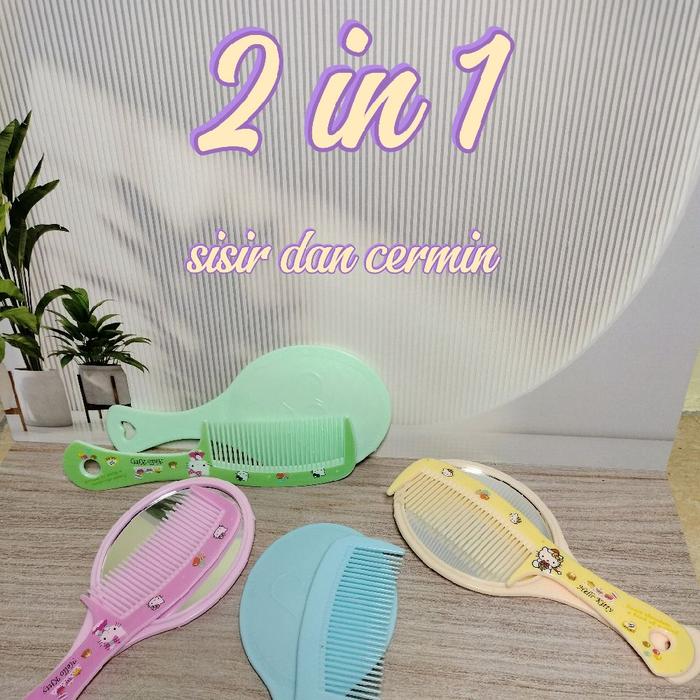 PENA kaca sisir gagang / kaca saku set kaca karakter/ sisir cermin souvenir