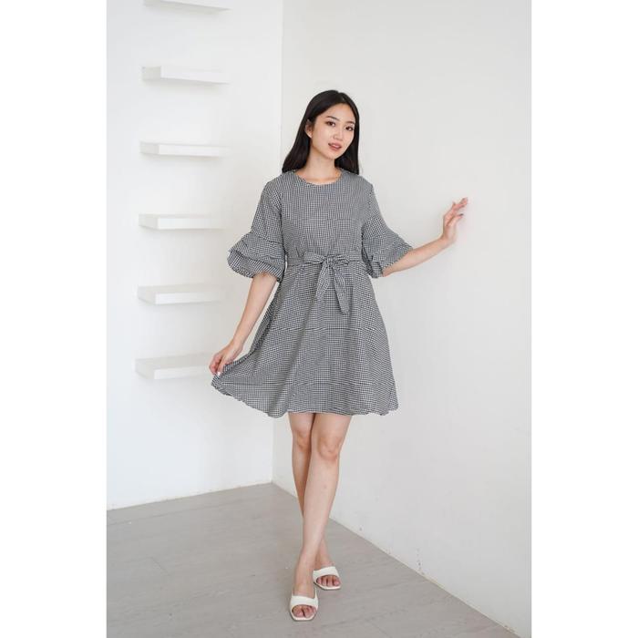 Ami Collection - Dress Lavina Motif Kotak - Kotak / Dress Midi / Dress Kotak - Kotak / Dress