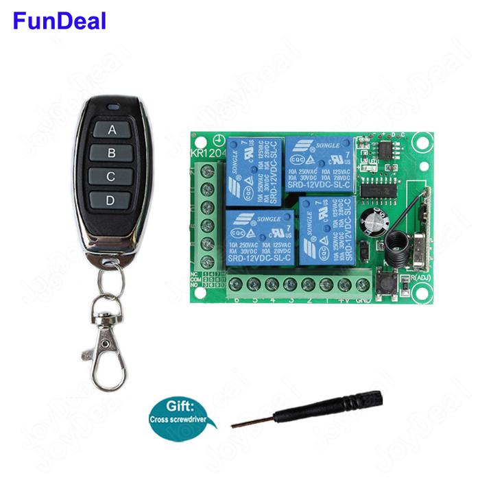 433Mhz DC 12V Universal Wireless RF Remote Control Switch 4CH Relay