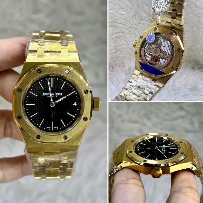 JAM TANGAN PRIA AP AUDEMARS*PIQUET ULTRA THIN RYL OAK SWISS AUTOMATIC GOLD DM 39MM BLACK DIAL