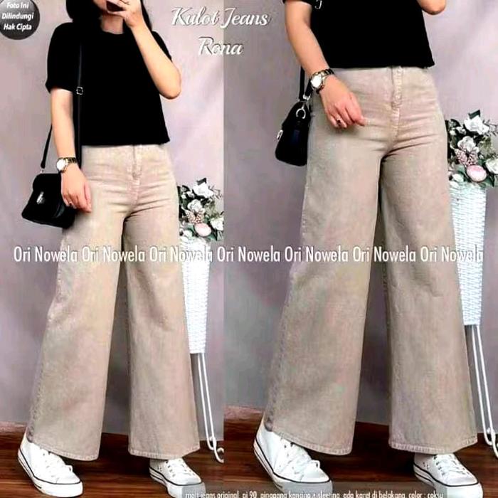 Kulot Jeans Mozza belakang Karet Highwaist Celana Wanita Hitam Cewek Dewasa Bawahan Shorts Linen Den
