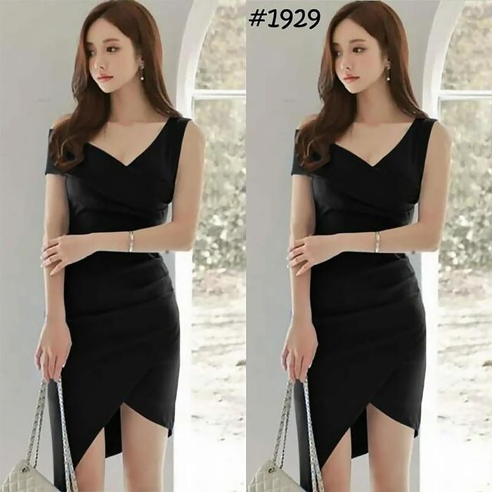 DRESS Imlek 2023: 1955 DRESS ADALYN Mini Wanita Model Bodycon - Korean Style, Warna Coklat & Kuning,