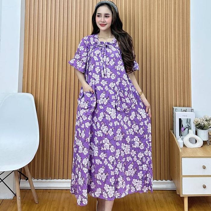 Daster fujie bunga Kekinian Kerut dada Lengan Pendek