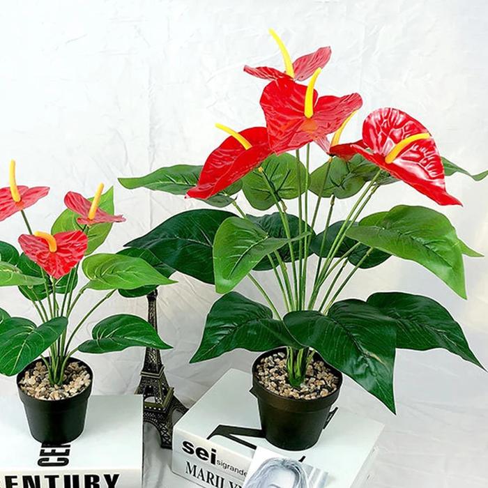 Artificial Anthurium Red Green Plastic Plants Home Garden Living Room Bedroom Decoration Fake Plants