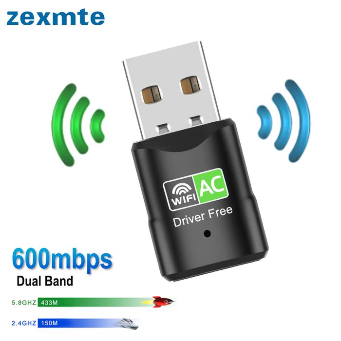 Zexmte 600Mbps WiFi Adapter USB FreeDriver Dual Band 2.4/5Ghz