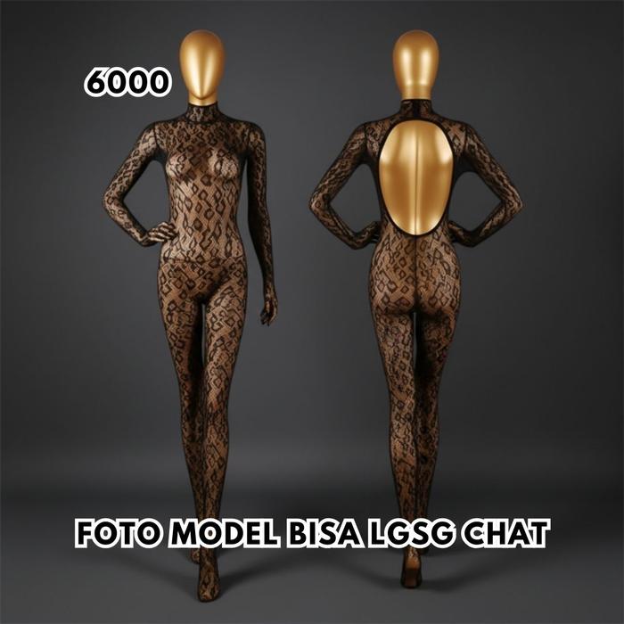 Bodystocking Toko Finnna Body Stoking Wanita Full Body Hitam Motif