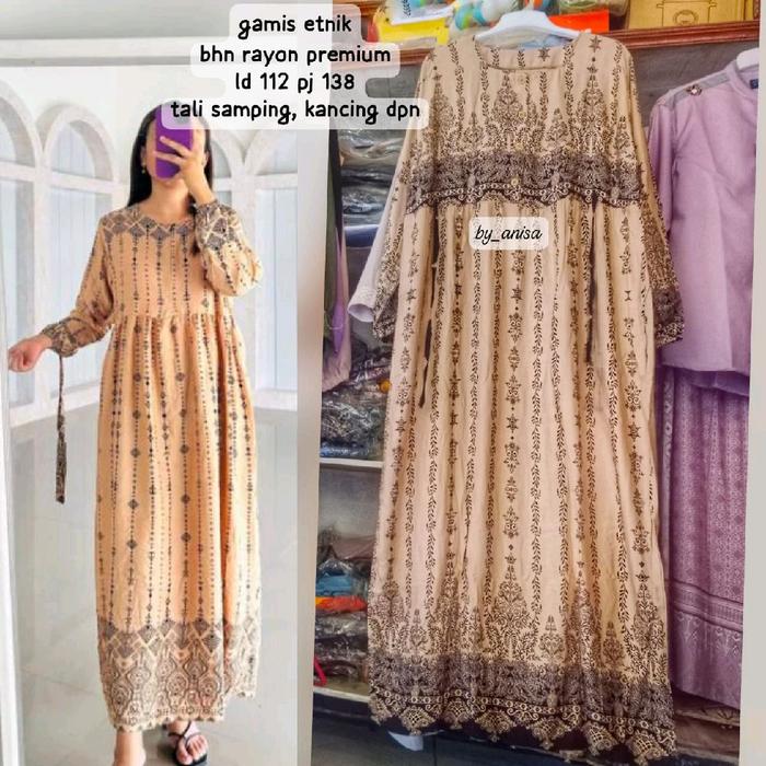 gamis etnik rayon premium  | gamis motif etnik premium | dress etnik rayon premium