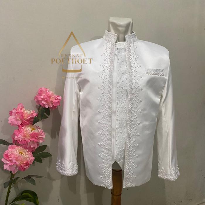 (PROMO) READY JAS BESKAP PENGANTIN /BASOFI PENGANTIN  AKAD NIKAH PUTIH TULANG BROKEN WHITE MUSLIM SI