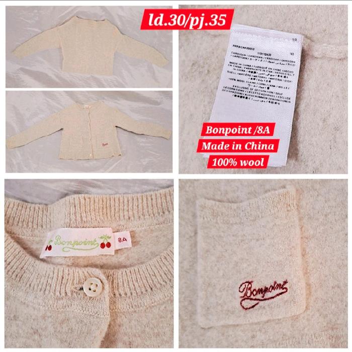 Bonpoint Cardigan Anak Bayi 100% Wool Made in China ld.30 pj.35