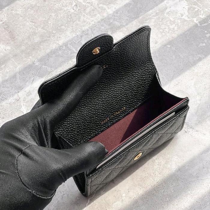 CHANEL CLASSIC FLAP CARD WALLET BLACK CAVIAR GHW