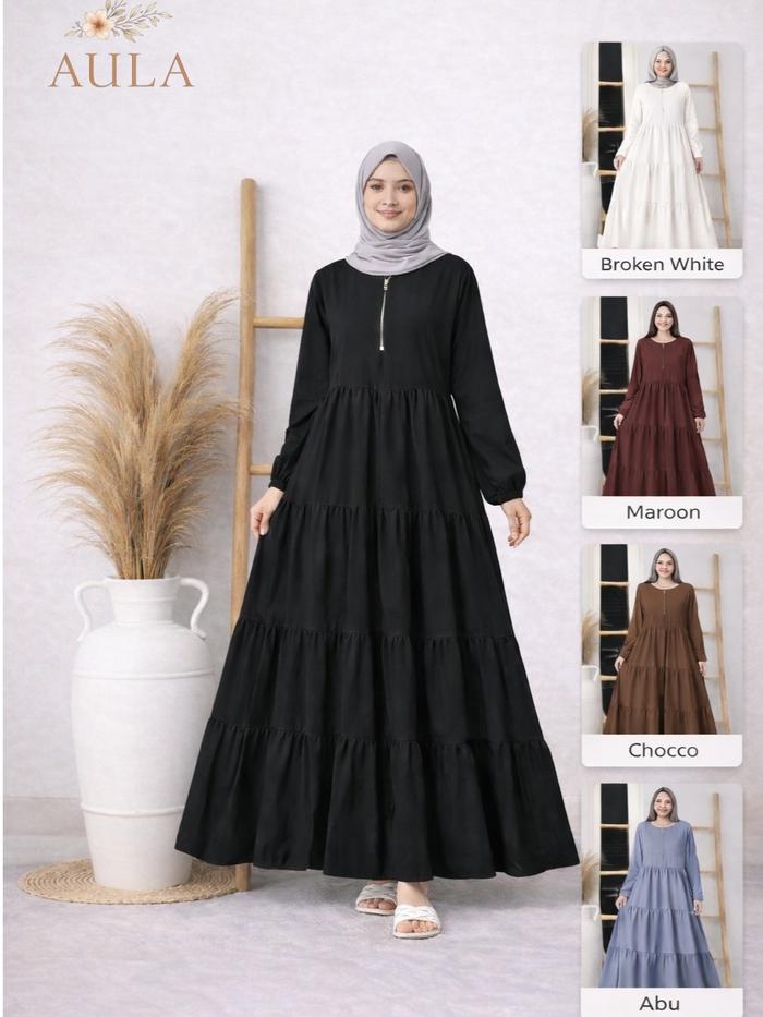 AULA Hanum Dress Wanita | Simple Feminine Dress | Elegant Daily Wear