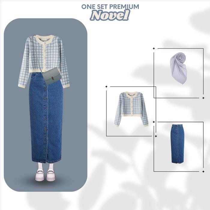 Novel One Set OOTD Bukber Kuliah Jalan Pantai Ngafe Gaya Selebgram Model Terbaru ( Hijab - Baju - Ba