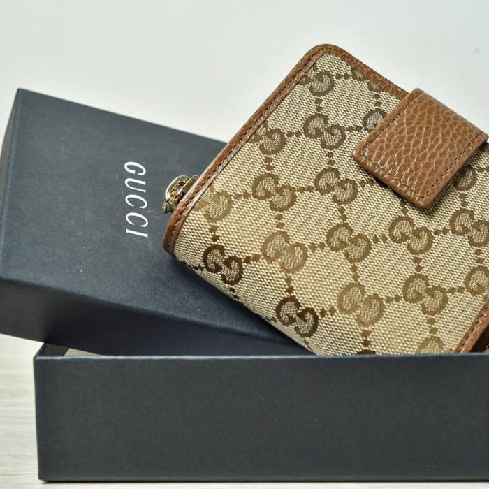 GUCCI GG CANVAS FRENCH WALLET IN BEIGE ZIP AROUND