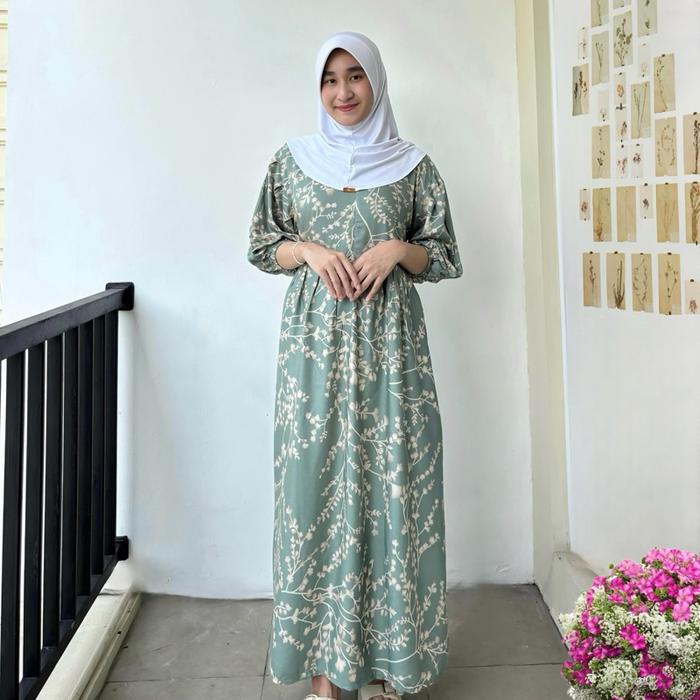 Daster 3/4 Lengan Balon Rayon Busui Friendly | Homedress Wanita Tebal Motif Bunga