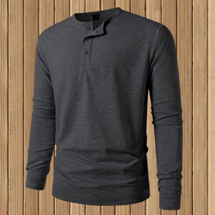 Kaos Kancing Tangan Panjang Pria Henley / Baju Kaos Pria Kancing Depan Krah V Terbaru