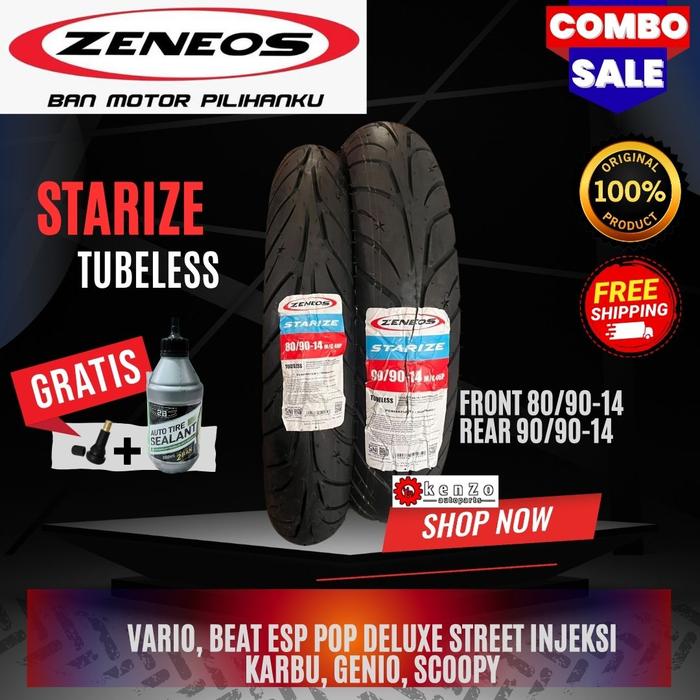 Paket Ban Motor Sepasang Zeneos Starize 80/90 ring 14 dan 90/90 ring 14 Honda Vario Beat Esp Pop Del
