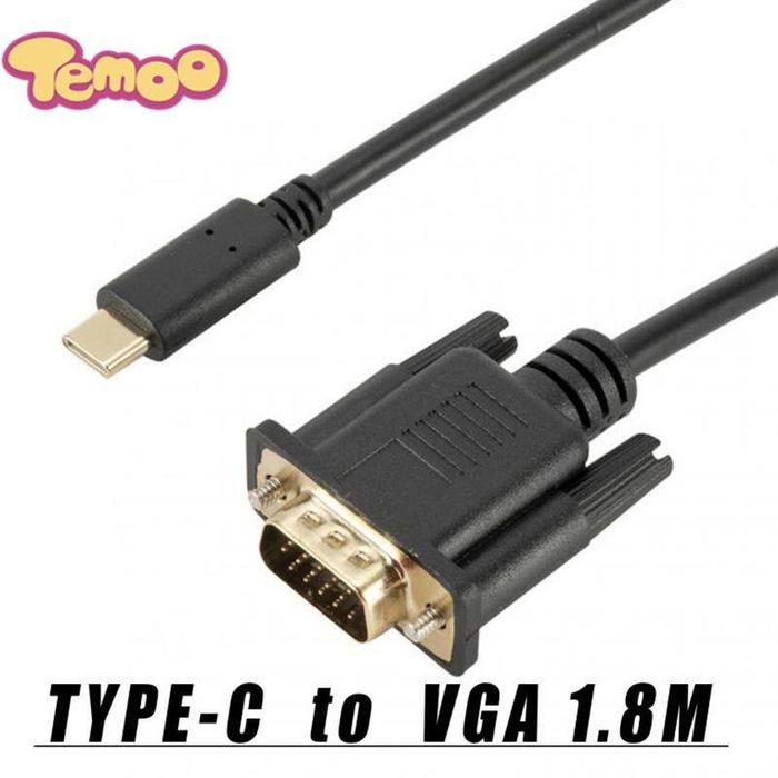 Temoo Kabel Konverter Usb Ke VGA, Kabel Adaptor Tipe Usb-c Ke VGA