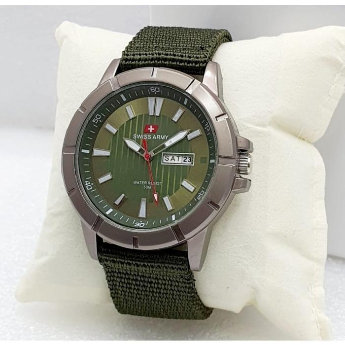 PROMO Jam Tangan Pria Swiss Army Tanggal & hari Aktif  ON Tali kanvas Original Bsa COD/ Bayar ditemp