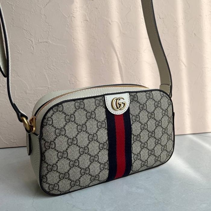 GUCCI GG OPHIDIA SMALL SHOULDER BAG IN BEIGE/EBONY/WHITE