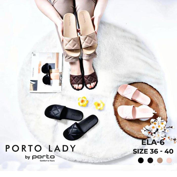 Sandal Selop PORTO LADY Wanita/Remaja ELA-6, Sendal Flat Karet Jelly Cewek Kekinian flat  shoes  kak