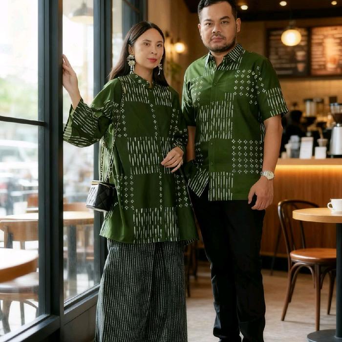 Setelan Couple Modern Couple Batik Premium Couple Lebaran Couple Hijau One Set Couple Hijau
