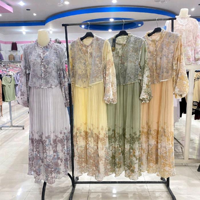 Gamis cewek motif bunga rompi bunga