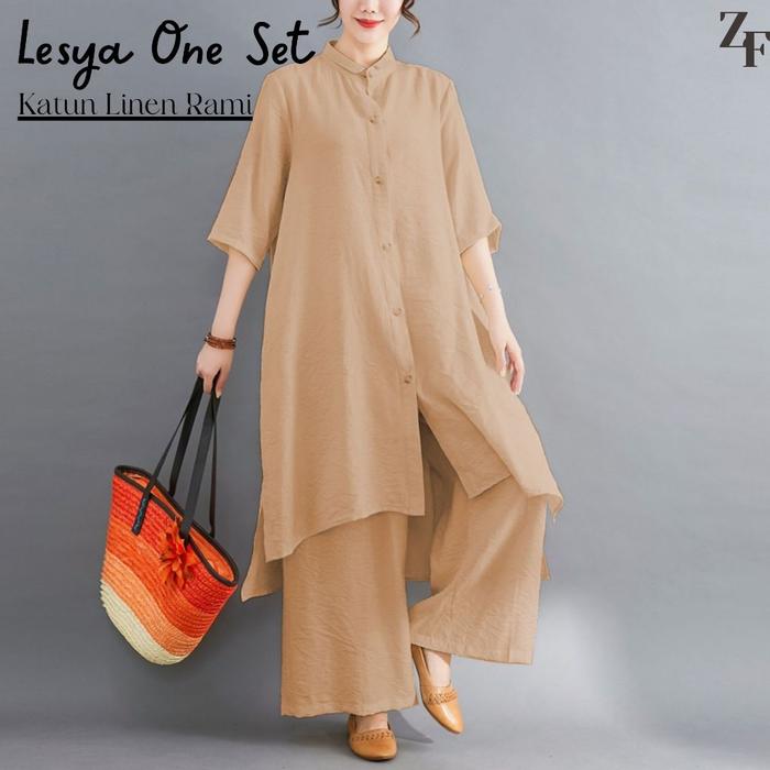 TERBARU Setelan nita One Set Jumbo Atasan Tunik Dan Celana Kulot Bahan Katun Linen Rami Daily Set