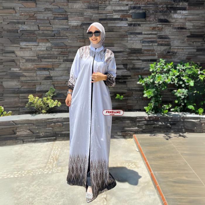 Baju Gamis Batik Wanita Premium Kombinasi Polos Lengan Balon untuk Lebaran Kondangan - Dress, Muslim