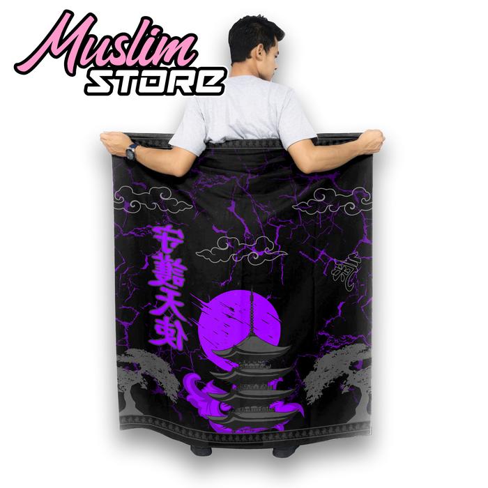 Sarung Printing Motif Anime Kuil Jepang Samurai Wolf Dewasa Unisex Muslim Pria