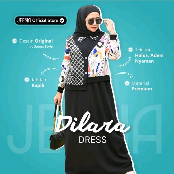 DILARA DRESS by jeena style muslim panjang wanita gamis midi katun Formal Jepang Kain Lembut Nyaman