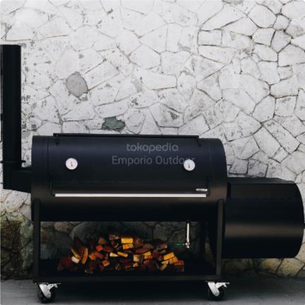 Katie EMPORIO Offset Smoker 140 Alat Asap Daging Plat Baja Tebal 6mm - Matte Black