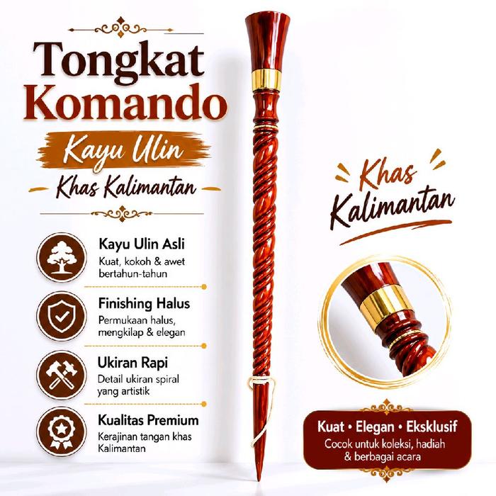 Tongkat Komando Kayu Ulin Kalimantan Asli | Tongkat Kayu Ulin Handmade | Kerajinan Khas Kalimantan P