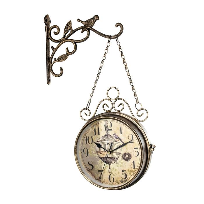 Vintage Double Side Silent Wall Clock Wrought Iron Hanging  Clock