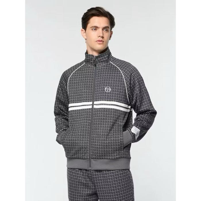 ￼Sergio Tacchini Dallas Houndstooth Tracktop Jacket In Black Beauty