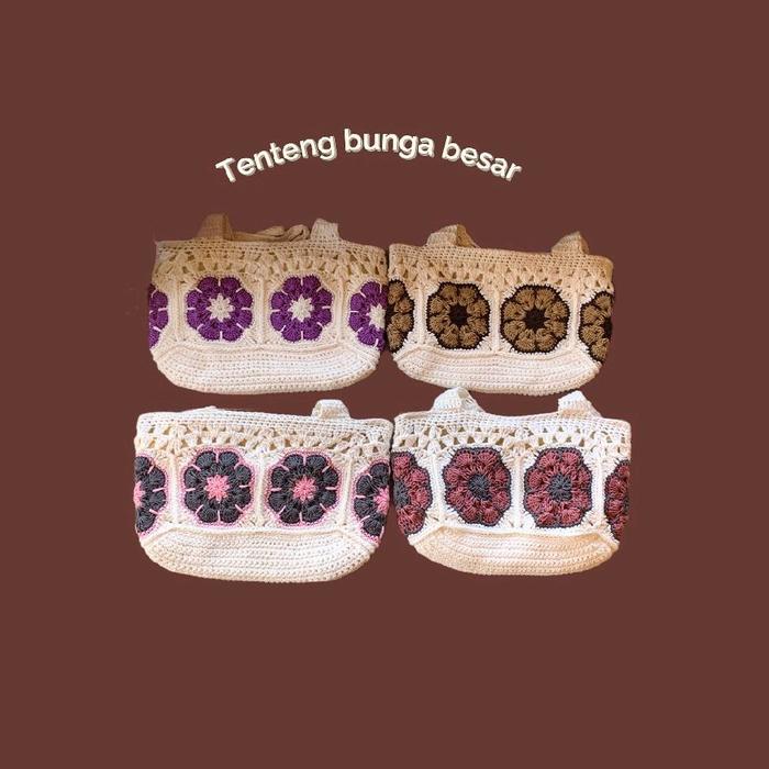 tenteng bunga besar Tas & Dompet Rajut Tangan Unik Eksklusif Bahan Benang Nilon Polyester Premium Ja