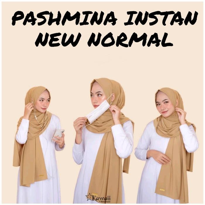 PROMO!! Pashmina instan new normal jersey - pashmina terbaru lubang telinga masker earphone - kerudu