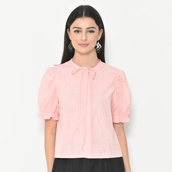 L^More  New Tie  Neck Puff Sleeve Blouse  - 279A Pink