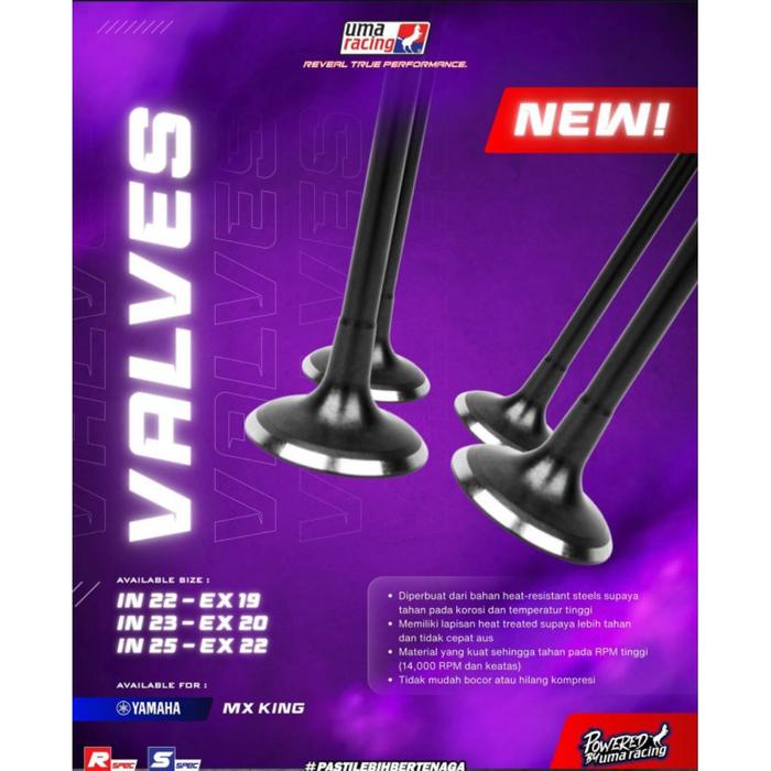 KLEP VALVE ORIGINAL 100% UMA RACING EX 19 20 22 IN 22 23 25 Y15ZR MX KING MXK R15 VIXION BATANG 4.5M