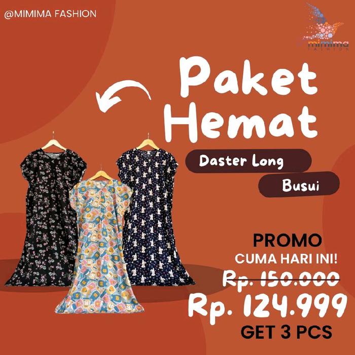 Paket Daster Bundling Daster Long jumbo isi 3 Bahan rayon premium Grosir termurah Konveksi Tangan pe