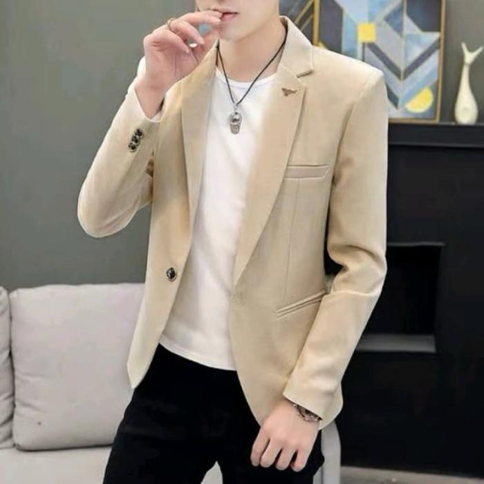 Jas Casual Pria Hitam Slim Fit untuk Dewasa - Tebal, Panjang, Jaket, Keren, Formal, Blazer Putih Ker