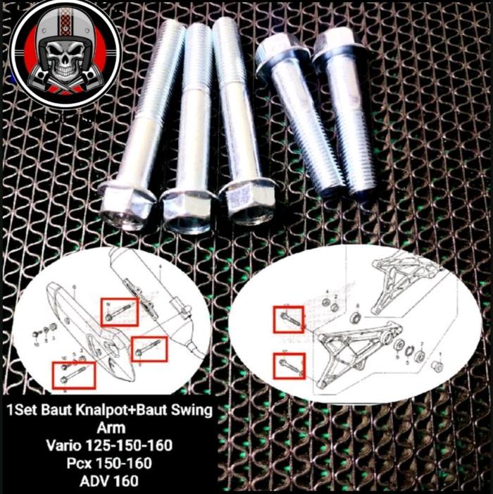 1set Baut Kenalpot+Swing Arm Honda Vario 125/150 - PCX 150/160 -VARIO 160 Motorcycle